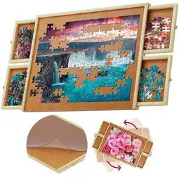 Walmart 1000 Piece Wooden Jigsaw Puzzle Board - Rotating Puzzle Table | 30 X 22 | 4 Drawers & Cover offer