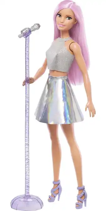 Walmart Barbie Pop Star Fashion Doll Dressed in Iridescent Skirt with Pink Hair & Brown Eyes offer