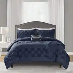 Walmart Mainstays 5-Piece Blue Check Comforter Set, Full-Queen offer