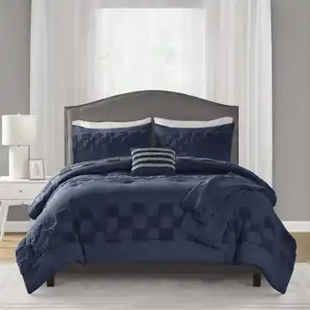 Walmart Mainstays 5-Piece Blue Check Comforter Set, Full-Queen offer