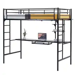 Walmart Ktaxon Twin Loft Bed with Desk, Metal Bunk Bed Frame with Shelf for Small Space, Black offer