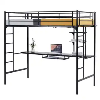 Walmart Ktaxon Twin Loft Bed with Desk, Metal Bunk Bed Frame with Shelf for Small Space, Black offer