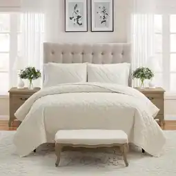 Walmart My Texas House Charlotte 3-piece Trellis Velvet Quilt Set, Full/Queen, Off White offer