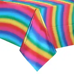 Walmart Way to Celebrate! Rainbow Foil Party Tablecloth, 84in x 54in offer