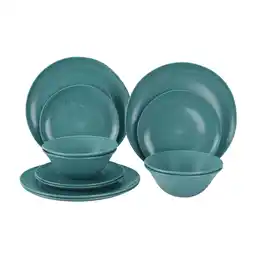 Walmart Mainstays 12-Piece Eco-Friendly Dinnerware Set, Aqua offer