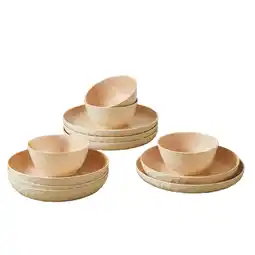 Walmart Better Homes & Gardens 12-Piece Bamboo Melamine Dinnerware Set, Faux Brown Wood offer