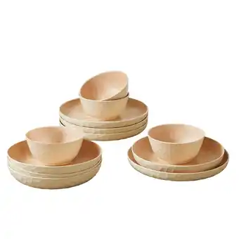 Walmart Better Homes & Gardens 12-Piece Bamboo Melamine Dinnerware Set, Faux Brown Wood offer