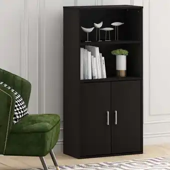 Walmart Furinno Pasir Storage Cabinet with 2 Open Shelves and 2 Doors, Black Oak offer