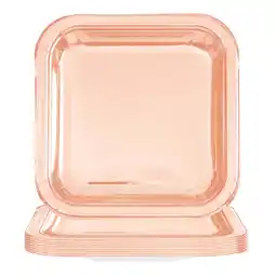 Walmart Way to Celebrate! Foil Solid Rose Gold Paper Dessert Plates, 7in, 10ct offer