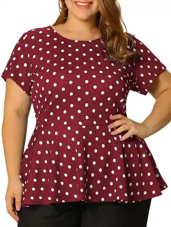 Walmart Unique Bargains Women's Plus Size Short Sleeves Polka Dots Peplum Top offer