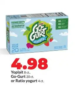 Hy-Vee Yoplait 8 ct., Go-Gurt 20 ct. or Ratio yogurt 4 ct offer