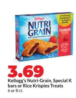 Hy-Vee Kellogg's Nutri-Grain, Special K bars or Rice Krispies Treats offer