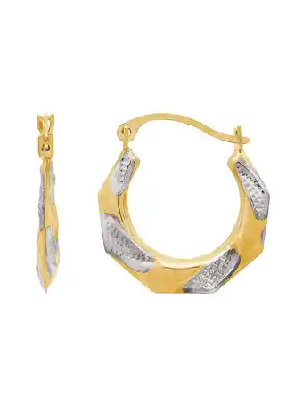 Walmart Brilliance Fine Jewelry 10K Yellow Gold with Textured Rhodium Octagon Hoop Earrings offer