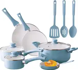 Walmart Mainstays 12-Piece Ceramic Non-Stick Cookware Set, Blue Linen offer