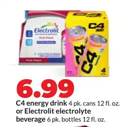 Hy-Vee C4 energy drink 4 pk. cans 12 fl. oz. or Electrolit electrolyte beverage 6 pk. bottles 12 fl. oz offer