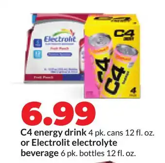 Hy-Vee C4 energy drink 4 pk. cans 12 fl. oz. or Electrolit electrolyte beverage 6 pk. bottles 12 fl. oz offer