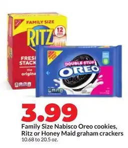 Hy-Vee Family Size Nabisco Oreo cookies, Ritz or Honey Maid graham crackers offer