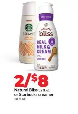 Hy-Vee Natural Bliss 32 fl. oz. or Starbucks creamer 28 fl. oz offer