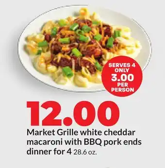 Hy-Vee Market Grille white cheddar macaroni with BBQ pork ends dinner for 4 offer