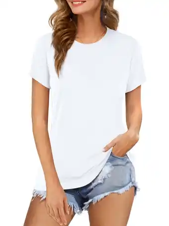 Walmart Fancyglim Women Short Sleeve Shirts Casual Crew Neck Tshirt Tops(White XL) offer