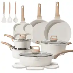 Walmart Carote 19 Pcs Nonstick Cookware Sets, Granite Pots and Pans Set Non Stick, White offer