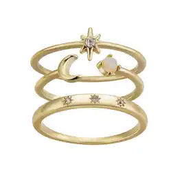 Walmart Believe by Brilliance Women's Plated Faux Opal Celestial Moon and Star 3-Piece Ring 14Kt Gold Flash offer