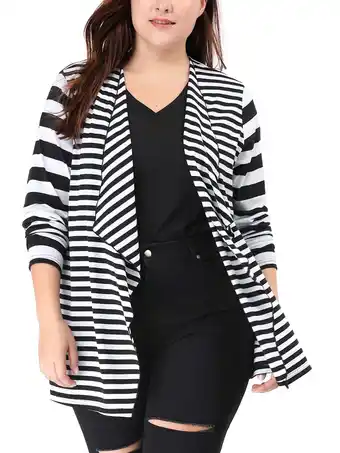 Walmart Unique Bargains Women's Plus Size Open Front Striped Mixed Cardigan Black 3X offer