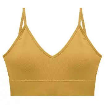 Walmart Timegard Womens Sports Bras Ribbed Wireless V-Neck Backless Workout Gym Bralette Comfort Camis Bra offer