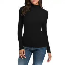 Walmart Women Casual Solid Long Sleeve Turtleneck Blouse Tops Slim Fit Stretchy Layer Tee Shirts offer