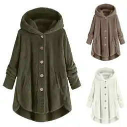 Walmart Patlollav Winter Jackets,Womens Wool Coat Plus Size Button Plush Tops Hooded Loose Cardigan offer