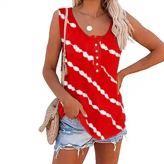 Walmart Rewenti Fashion Women Casual Printing Pullover Sleeveless T-Shirt Tops Buttton Blouse Red 10(XL) offer