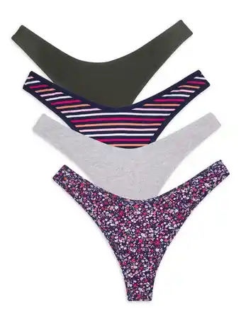 Walmart No Boundaries Print Striped Solid High Cut Thong Stretchy Panty (Women's or Juniors) 4 Pack offer