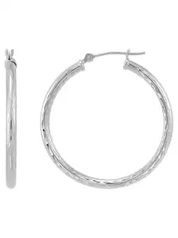 Walmart Brilliance Fine Jewelry 10K White Gold Polished and Diamond-Cut Round Tube Hoop Earrings offer