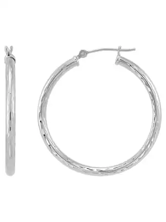 Walmart Brilliance Fine Jewelry 10K White Gold Polished and Diamond-Cut Round Tube Hoop Earrings offer