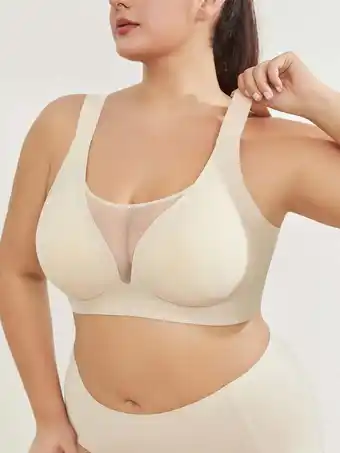 Walmart SHOWMALL Plus Size Everyday Bras for Women Soft Sleep Wirefree Bras Beige 2XL Full Coverage Bra offer