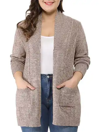 Walmart Agnes Orinda Women's Plus Size Open Front Long Sleeves Sweater Cardigan 1X Brown offer