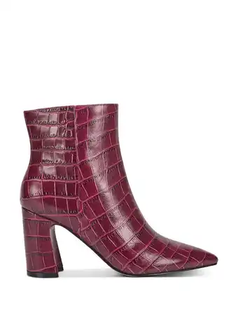 Walmart MARC FISHER Womens Burgundy Crocodile Daith Pointed Toe Block Heel Zip-Up Leather Dress Booties 8 M offer