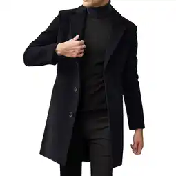 Walmart Mens Single Trench Coat Winter Pea Coat Notch Lapel Long Casual Overcoat Black XXXXXL offer