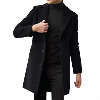 Walmart Mens Single Trench Coat Winter Pea Coat Notch Lapel Long Casual Overcoat Black XXXXXL offer