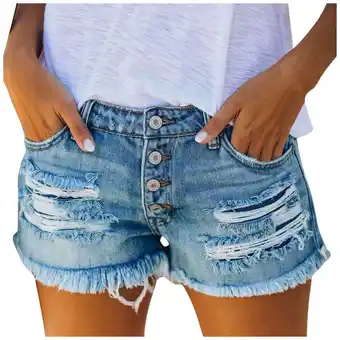 Walmart Female Casual Sports Shorts Fashion Womens Pocket Jeans Denim Pants Female Hole Bottom Casual Shorts offer