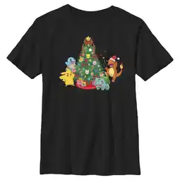 Walmart Boy's Pokemon Christmas Tree Characters Graphic Tee Black X Large offer