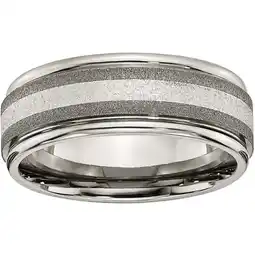 Walmart Titanium Polished /Stone Finish Center Grooved Edge Sterling Inlay Band offer