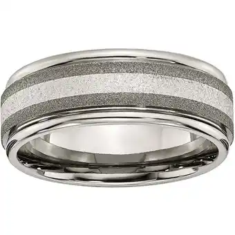 Walmart Titanium Polished /Stone Finish Center Grooved Edge Sterling Inlay Band offer