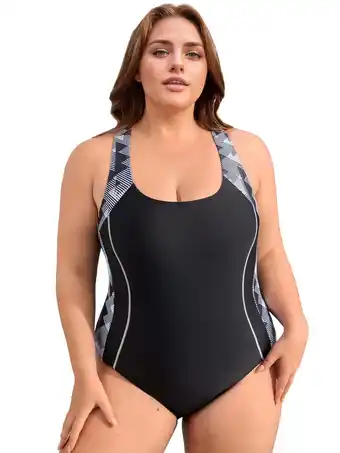 Walmart Asoul Plus Size Side Spliced One Piece Sport Swimsuit for Womens Racerback Athletic Bathing Suit offer