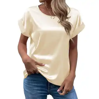 Walmart TANGNADE Spring and Summer Women's Short Sleeved Satin Shirt Loose Casual Round Neck T XXL offer