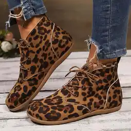 Walmart Fitoron Cowboy Boots for Women Leopard Suede Flat Ankle Boots Lace-Up Fall Winter Shoes Brown 6.5 offer