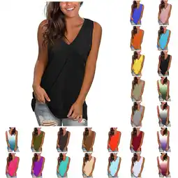 Walmart Elvqul Womens Tank Tops Plus Size Black Basic V-Neck Pullover Sleeveless Juniors Plain Tops offer