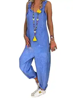 Walmart Women Romper Cotton Linen Bib Overalls Jumpsuits Plus Size Summer Strap Casual Rompers offer