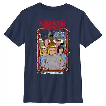 Walmart Boy's Stranger Things Retro Happy Holidays Card Graphic T-Shirt offer