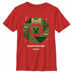 Walmart Boy's Minecraft Creeper Holiday Wreath Graphic Tee Red Small offer